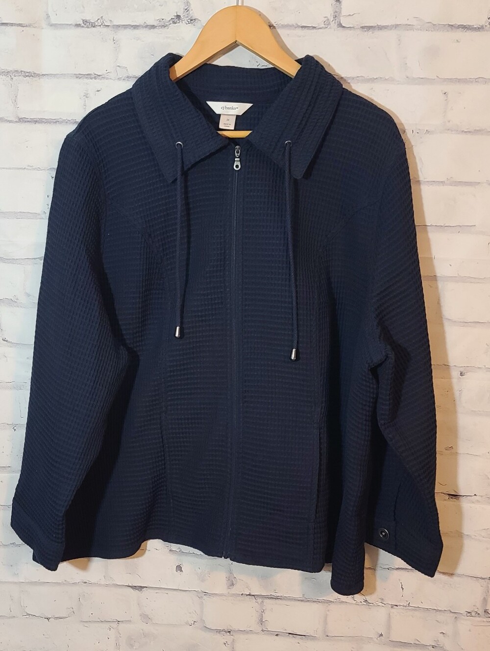 CJ Banks Navy Waffle Weave Full Zip Collared Long Sleeve Shacket 3X
